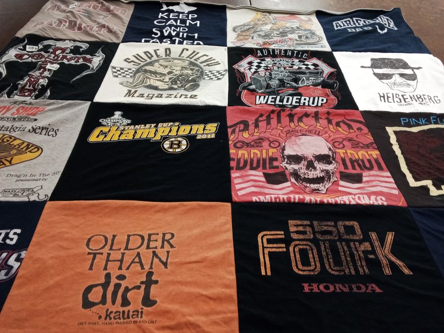 T-shirt quilt with automotive, magazines themes by Lena from MA