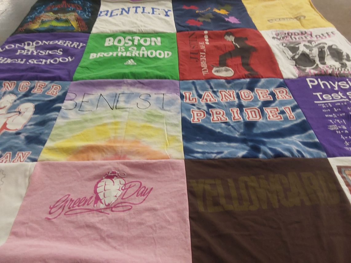 T-shirt quilt from bentley university, londonberry high school by Lena from MA