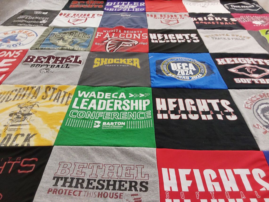 T-shirt quilt featuring wichita heights falcons, bethel college thesher by Sydney from KS
