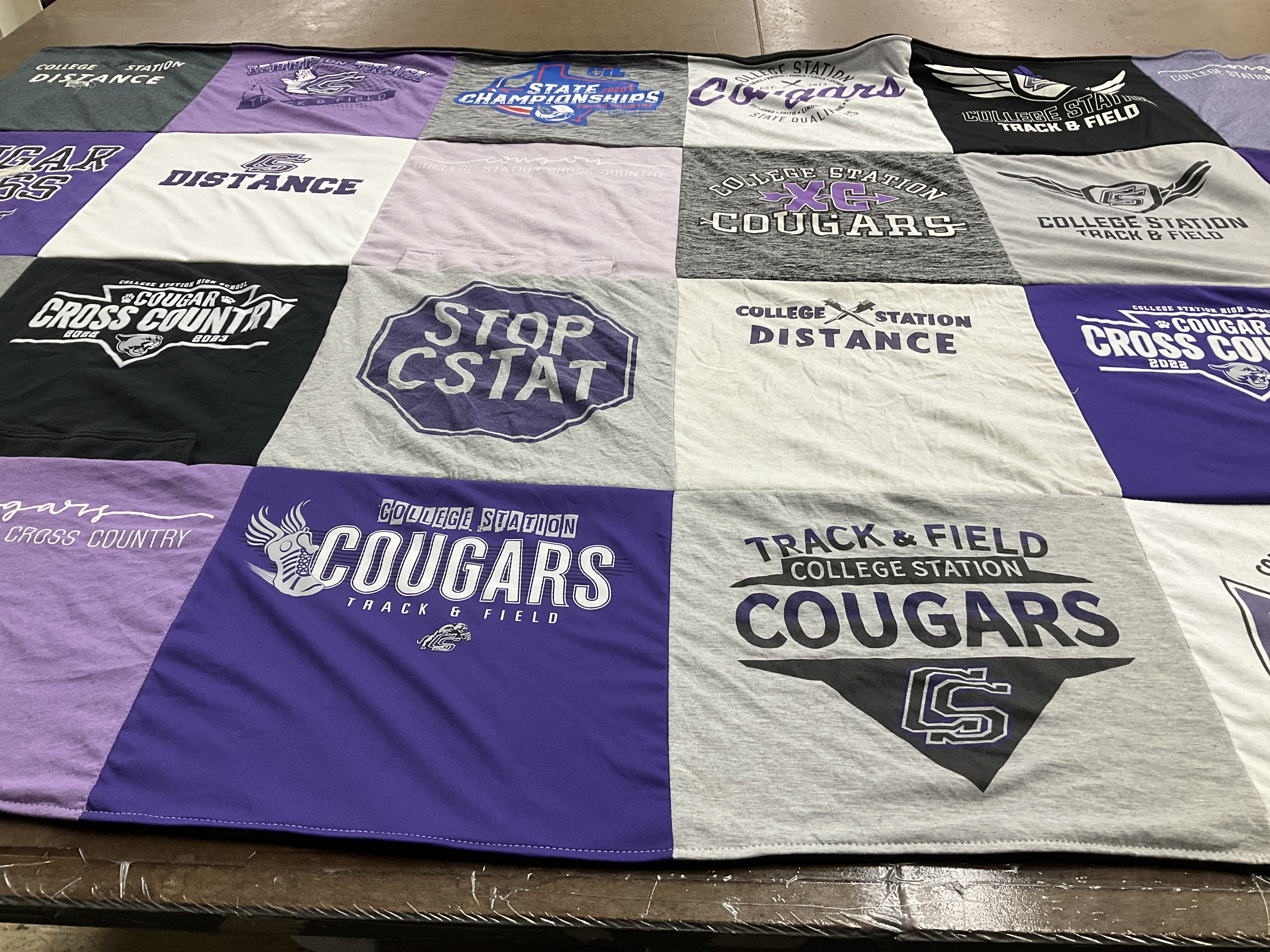 T-shirt quilt featuring college station cougars track and field, college station cougars cross country by Tiffany from TX