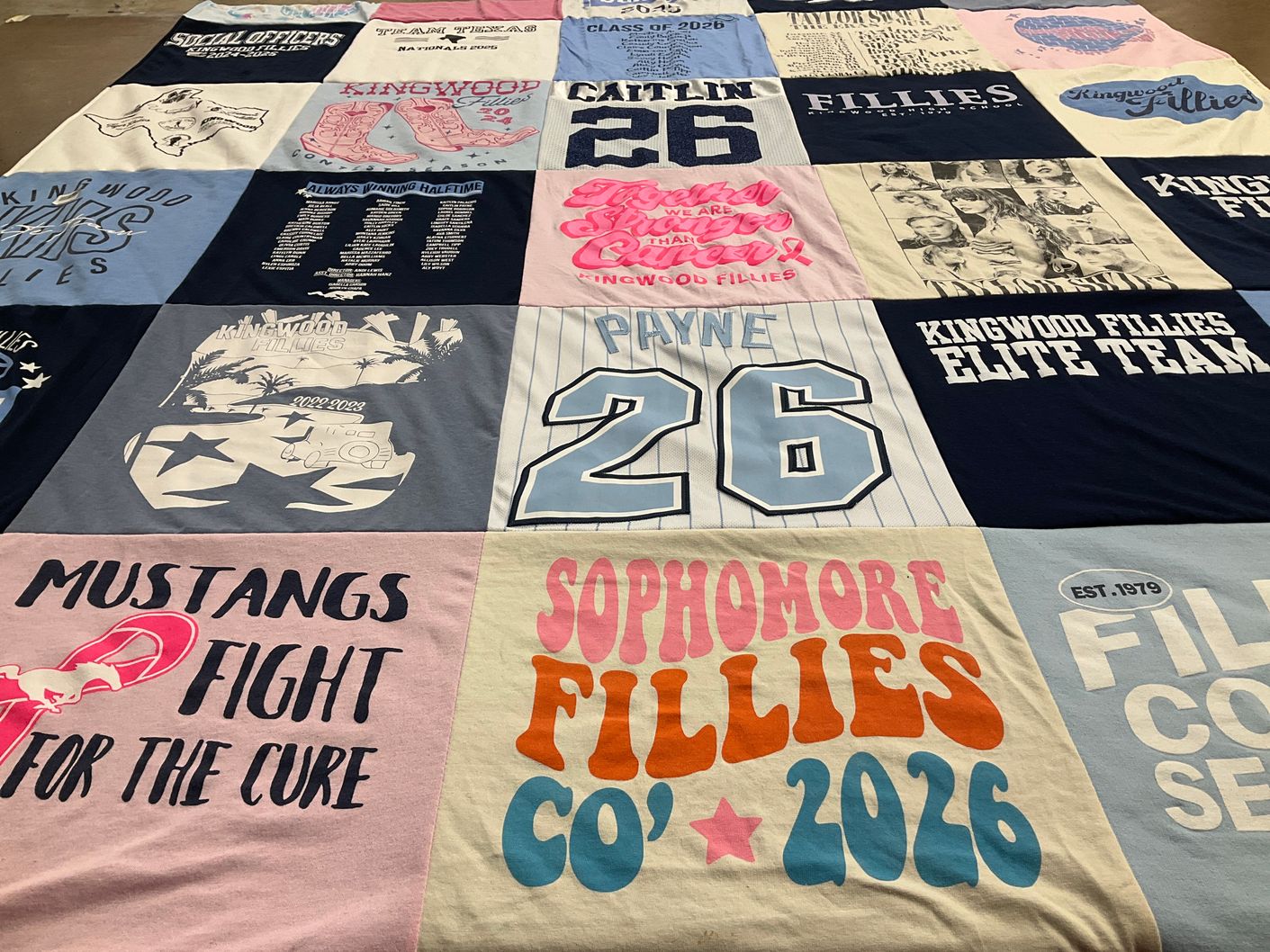 T-shirt quilt featuring kingwood fillies by Nicol from TX