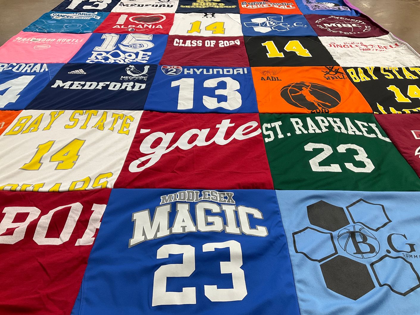 T-shirt quilt featuring bay state sharks, middlesex magic by Tracy from MA