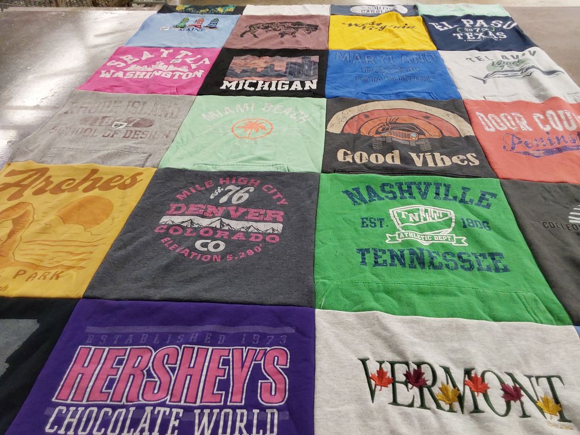 T-shirt quilt with travel, food themes by Robin from IL