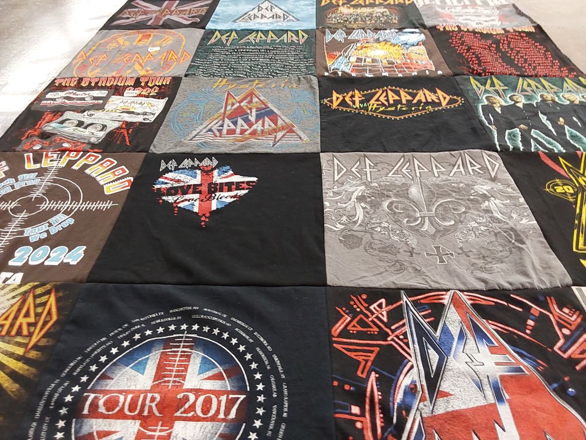 T-shirt quilt with music, rock themes by Richard from TN