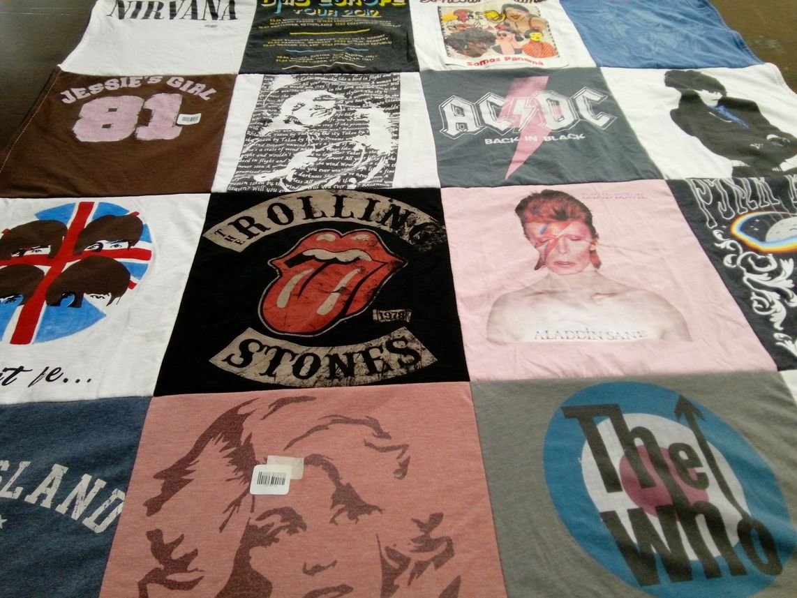 T-shirt quilt with music, rock themes by PV from MD