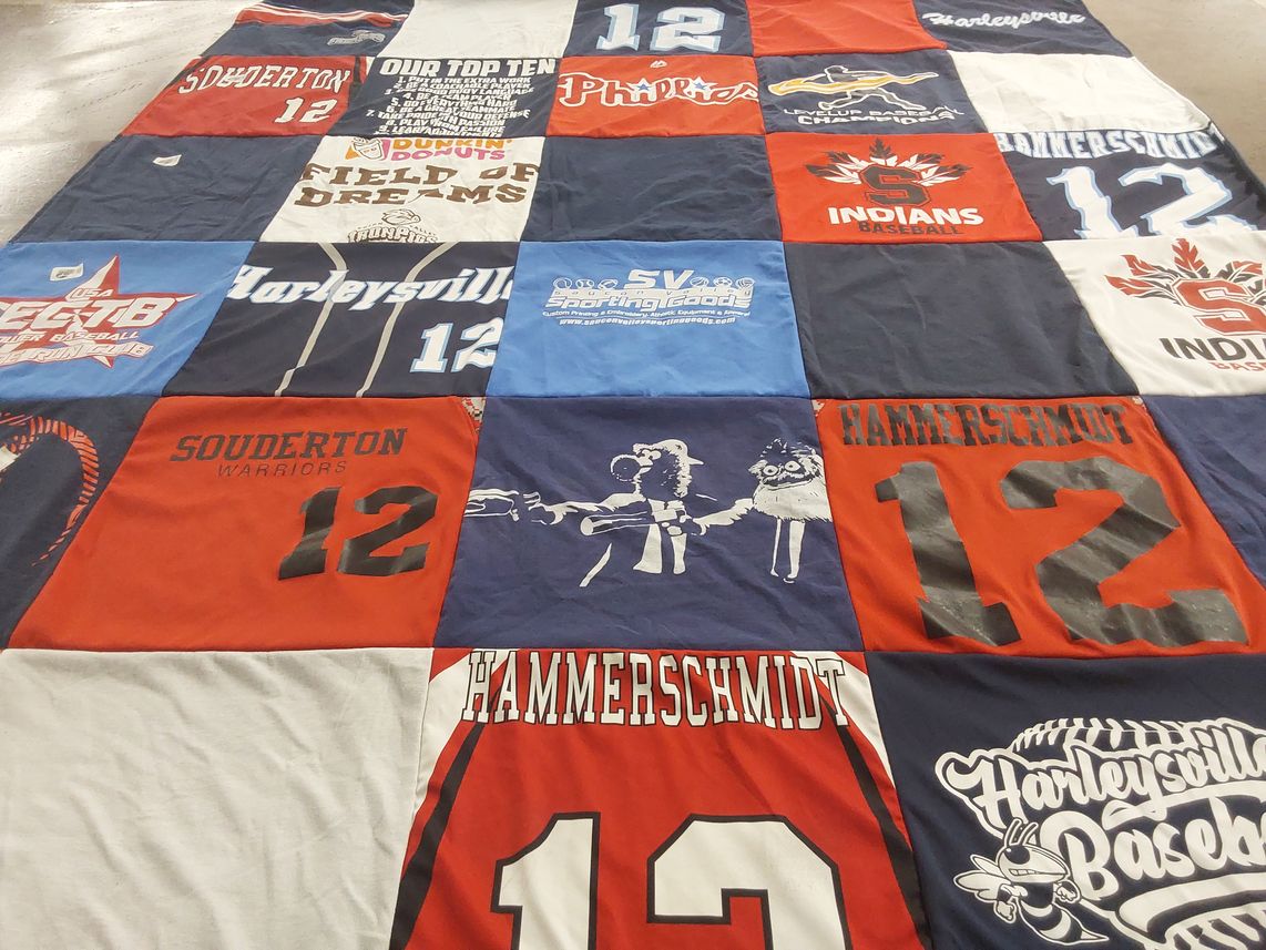 T-shirt quilt featuring souderton warriors, harleysville indians baseball by Kristin from PA