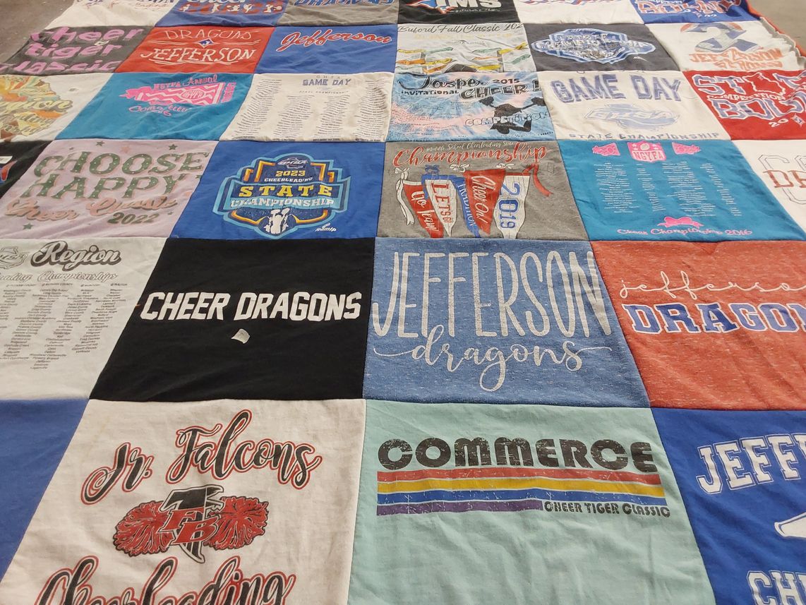 T-shirt quilt featuring jefferson dragons, jr falcons by REBA from GA