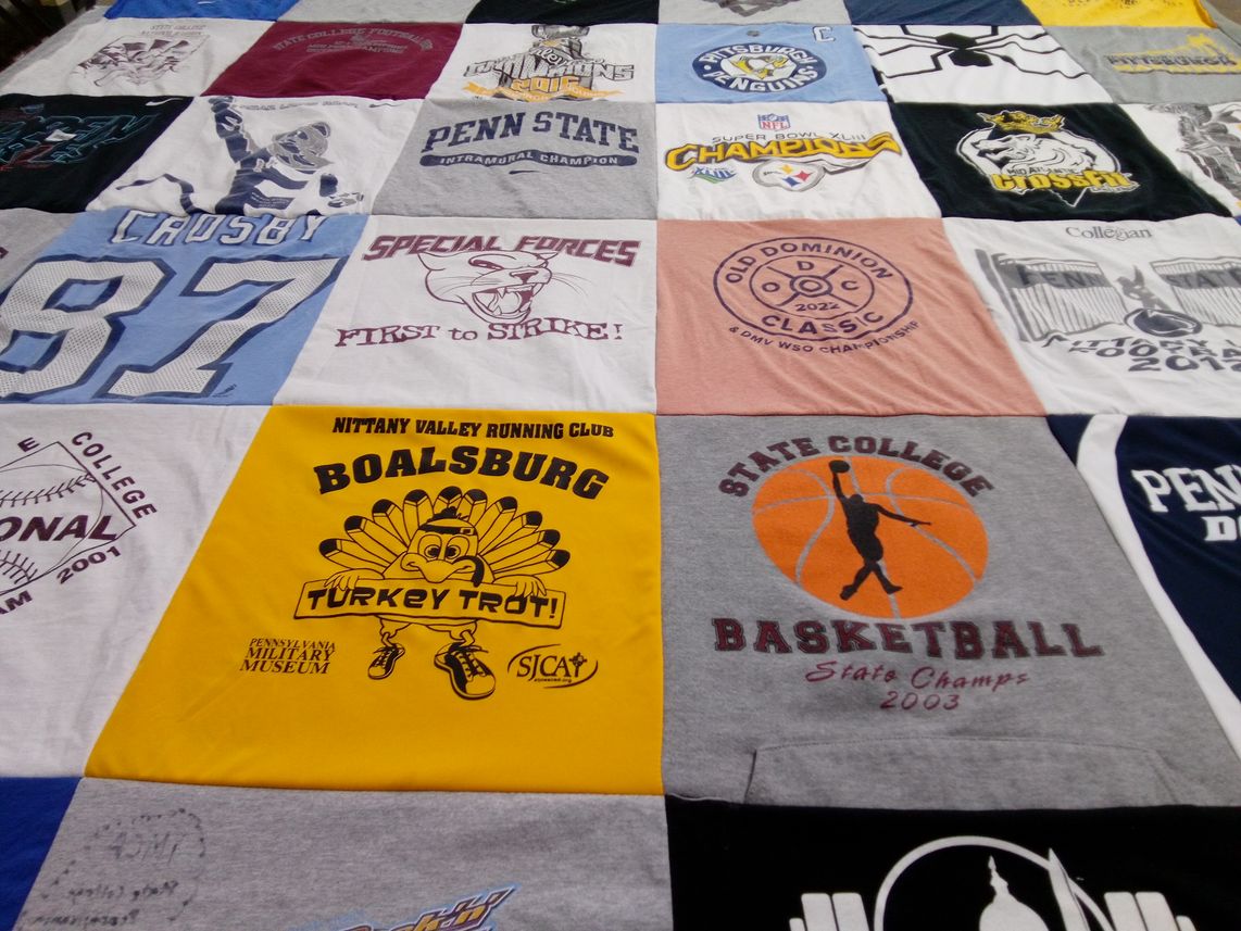 T-shirt quilt from penn state university, state college by Sharyn from PA