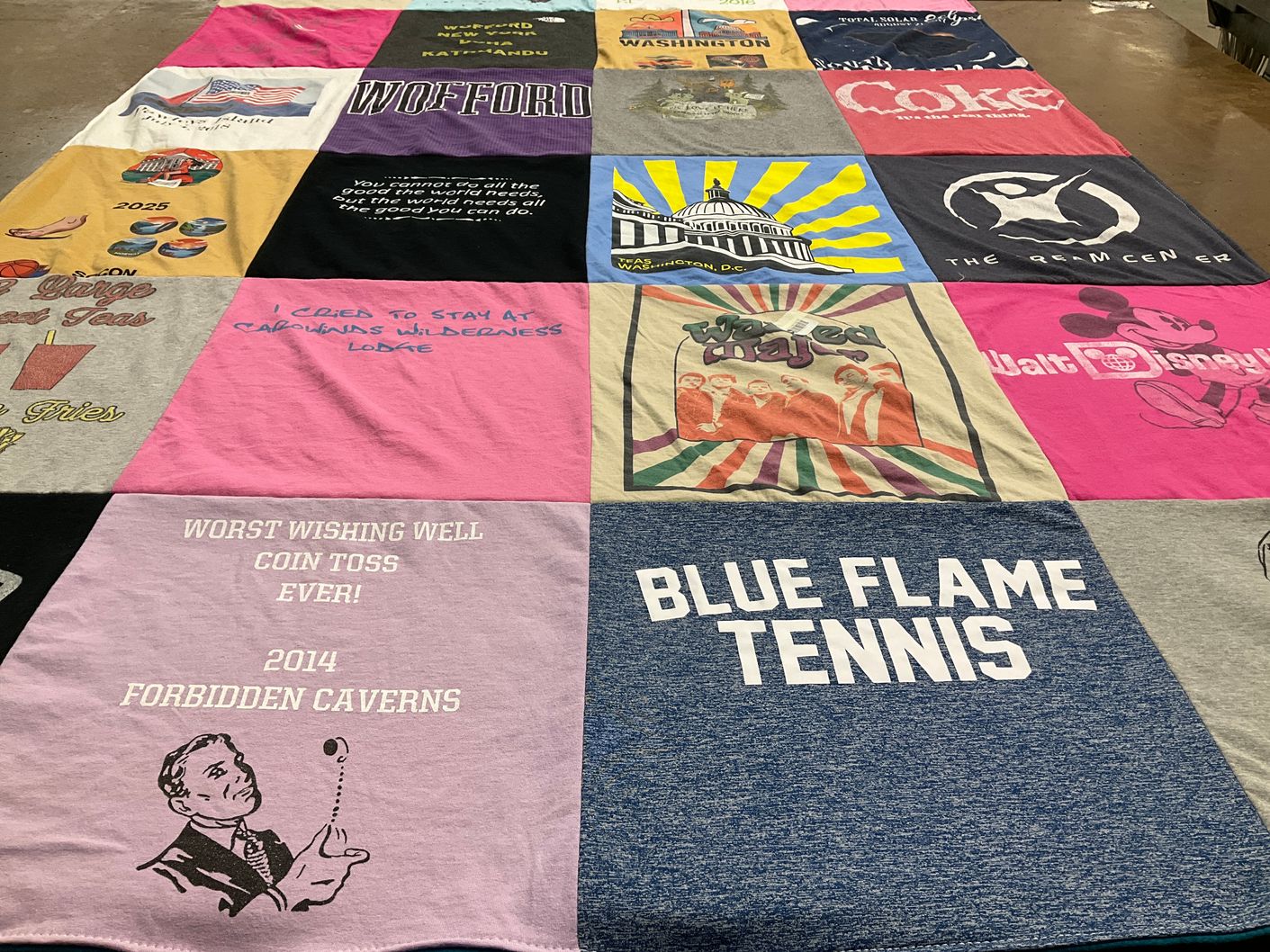 T-shirt quilt featuring blue flame tennis by Amy from SC