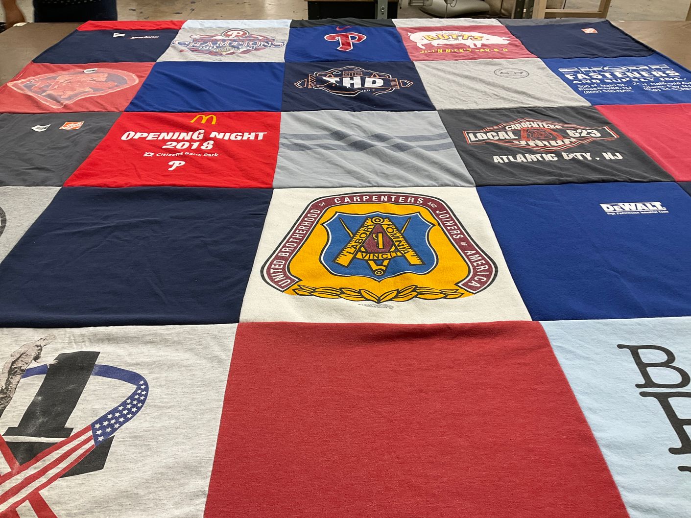 T-shirt quilt with baseball, trades themes by Aimee from NC