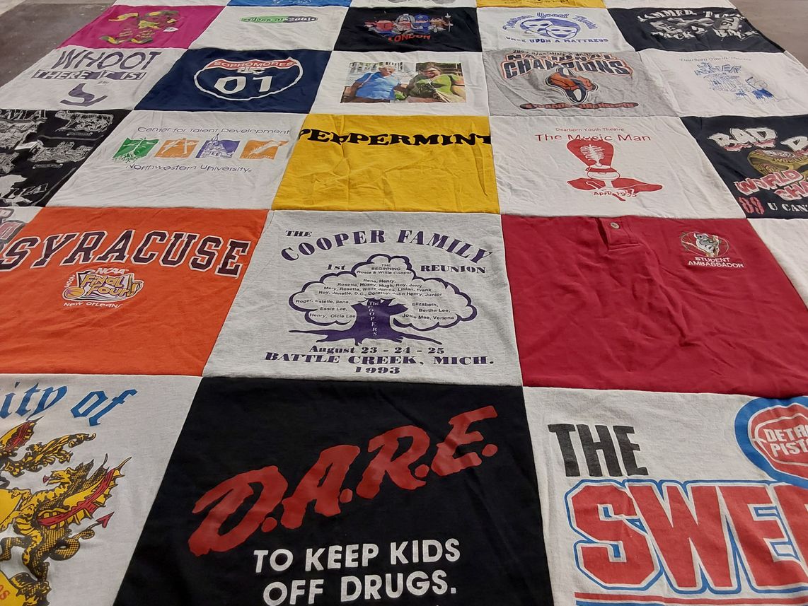 T-shirt quilt from northwestern university, syracuse university by Carol from MI