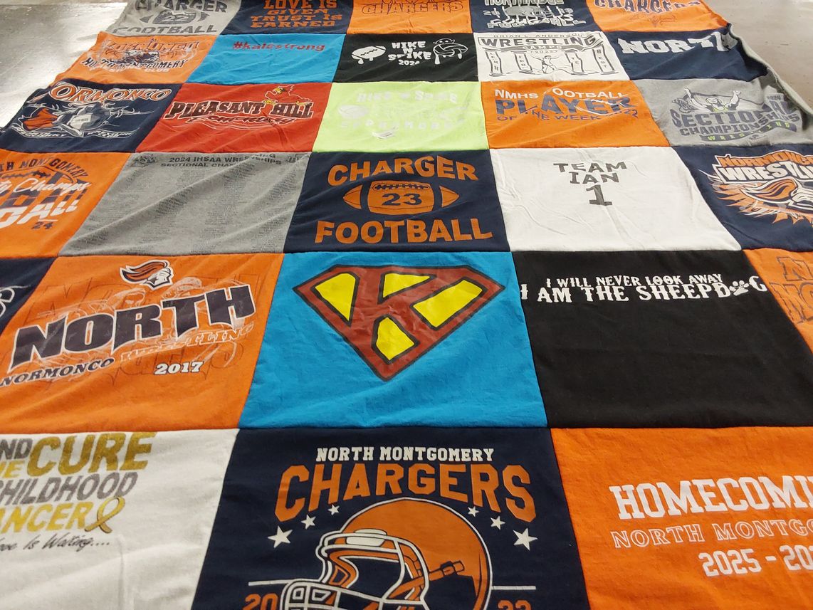 T-shirt quilt featuring north montgomery chargers by Justina from IN