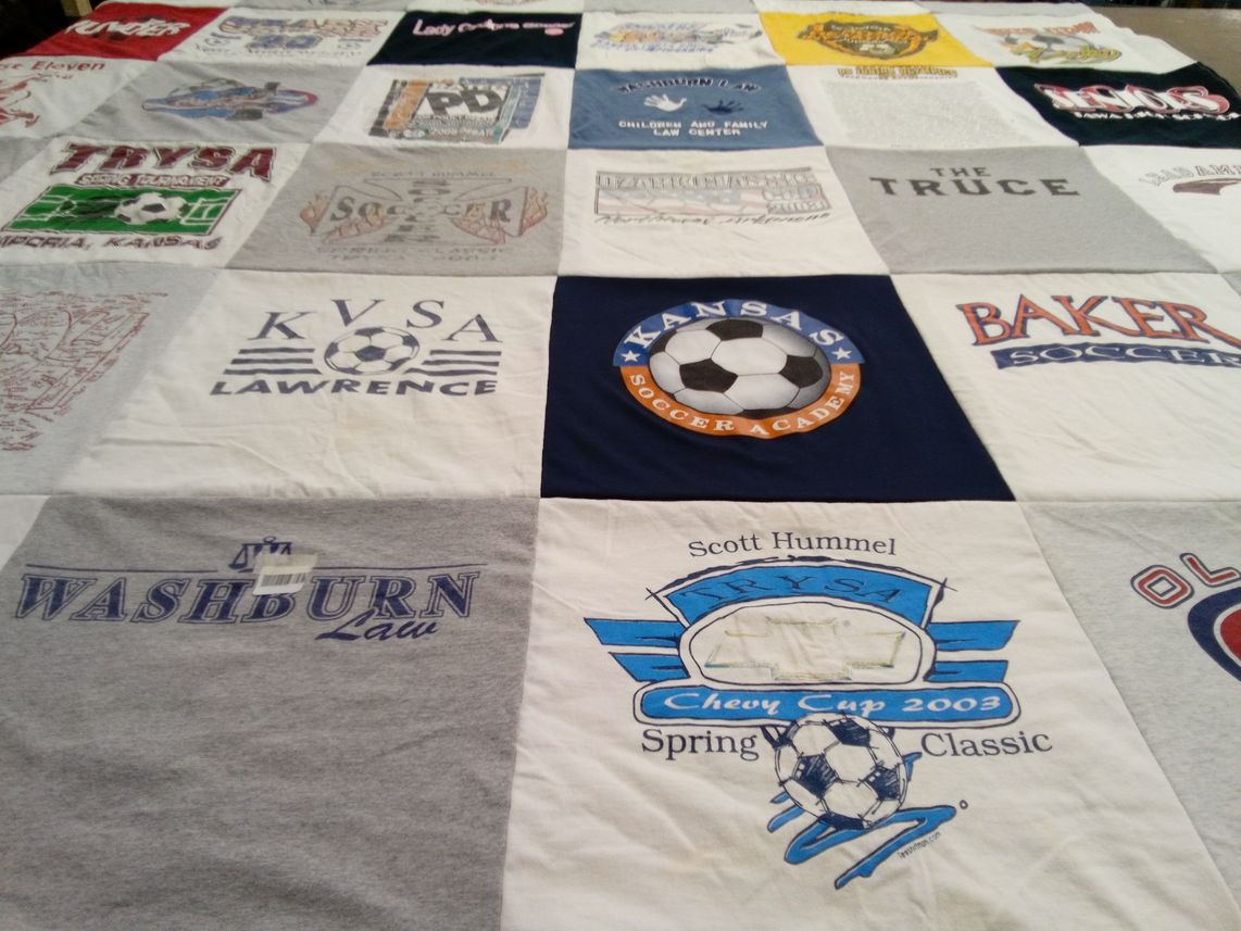 T-shirt quilt featuring kansas soccer academy by Anita from KS