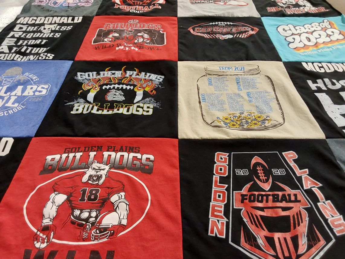 T-shirt quilt featuring golden plains bulldogs by Tammie from KS