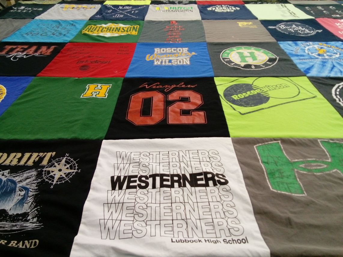 T-shirt quilt from lubbock high school, hutchinson high school by Caroline from TX