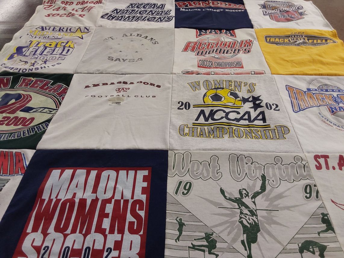 T-shirt quilt from malone college, st. albans school by Sarah from CA