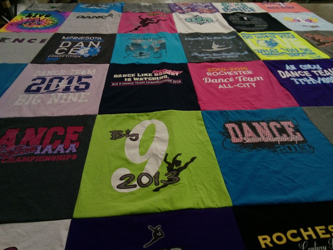 T-shirt quilt with dance, performing arts themes by Allyssa from MN