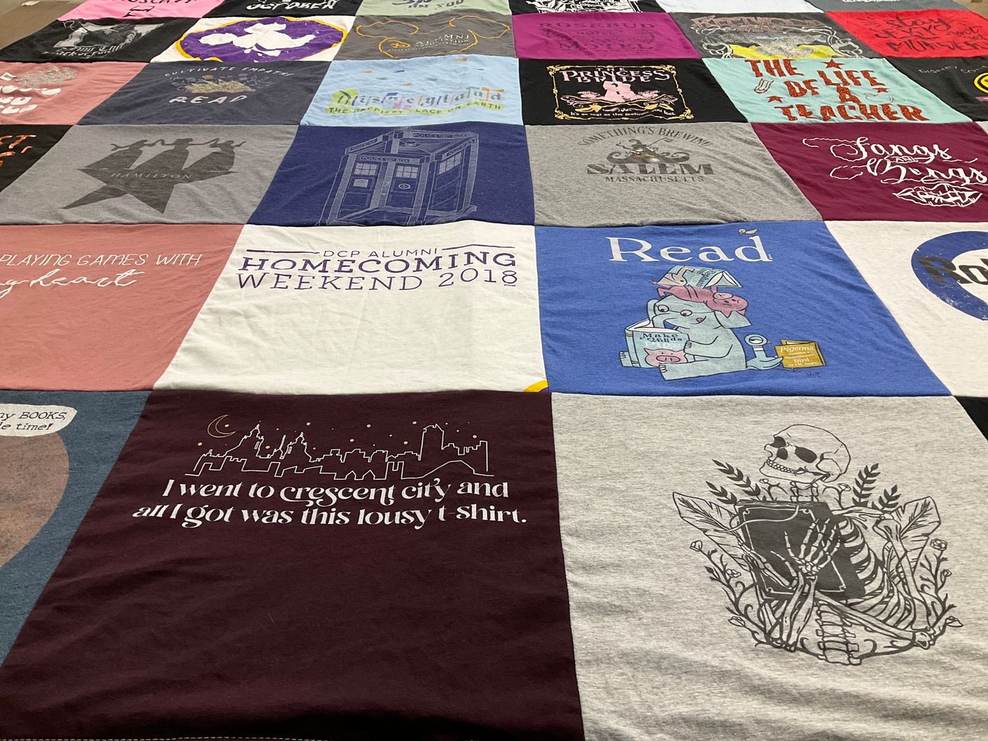 T-shirt quilt with reading, games themes by Ashley from NY