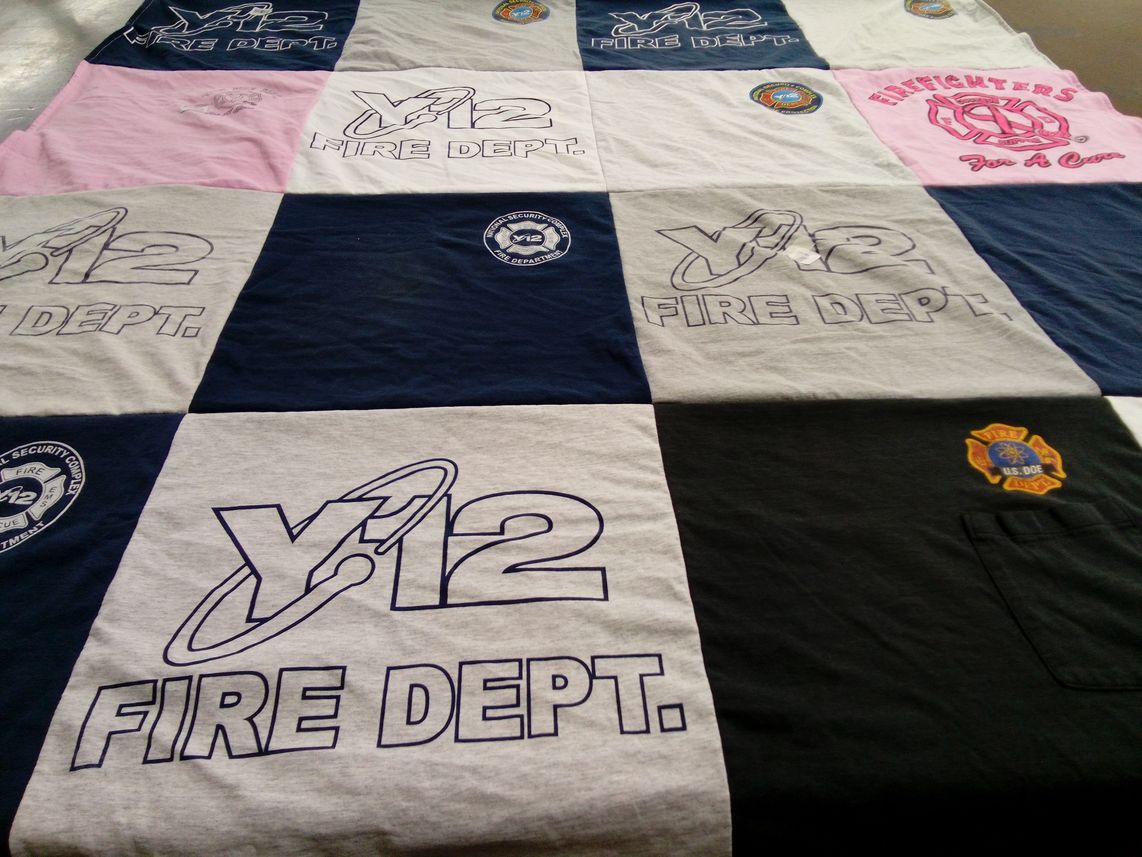 T-shirt quilt with firefighting themes by Bryan from TN