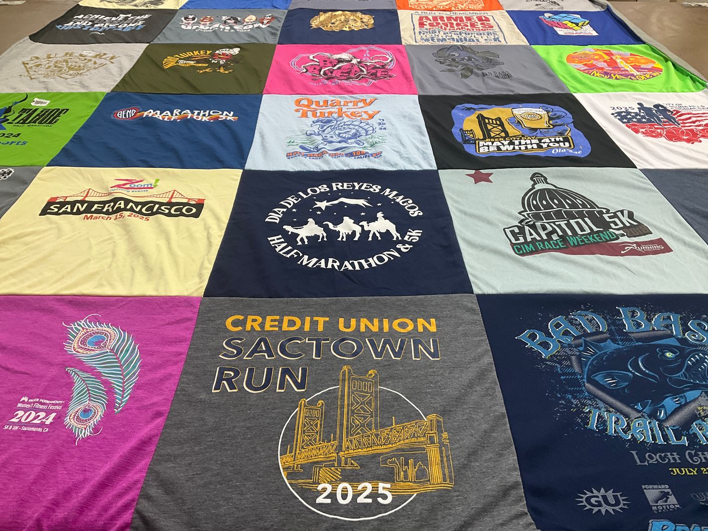 T-shirt quilt with running, marathons themes by Katherine from CA