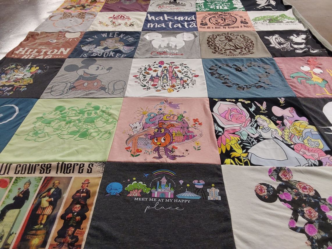 T-shirt quilt with disney, animation themes by Heather from NC