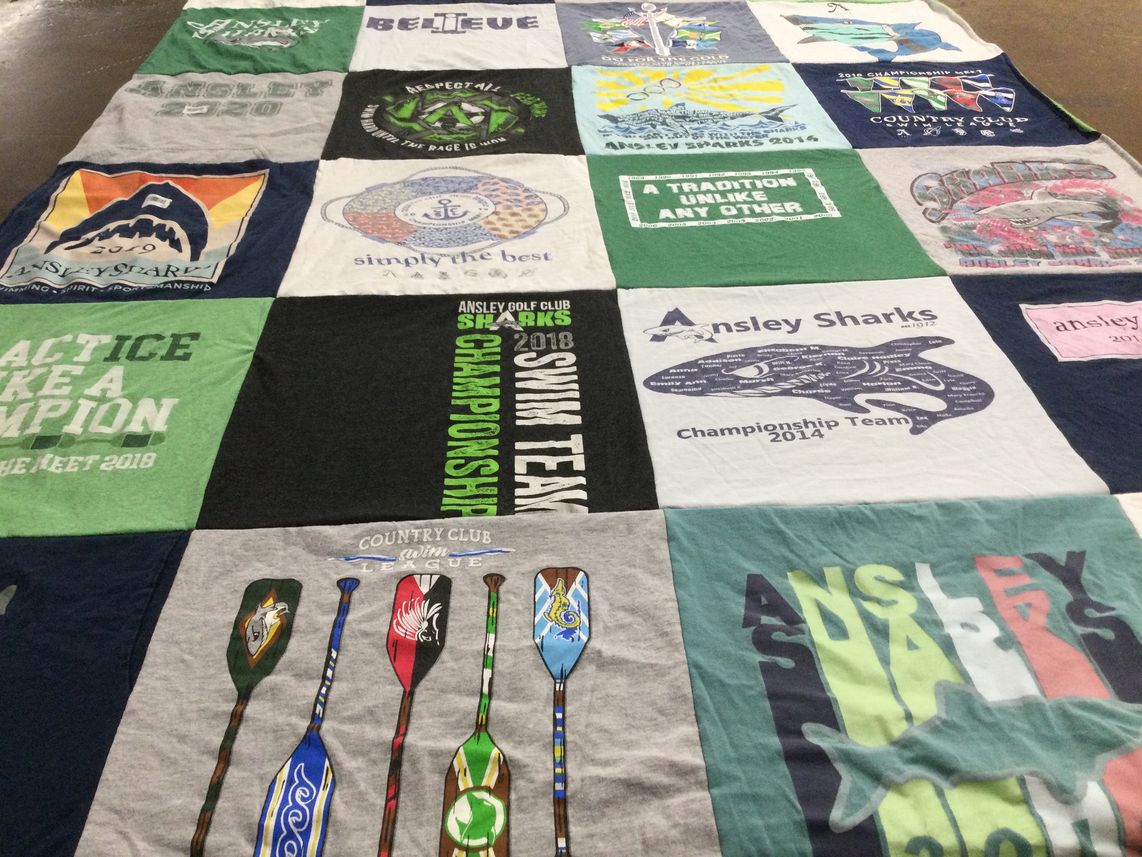 T-shirt quilt featuring ansley sharks by Julia from GA