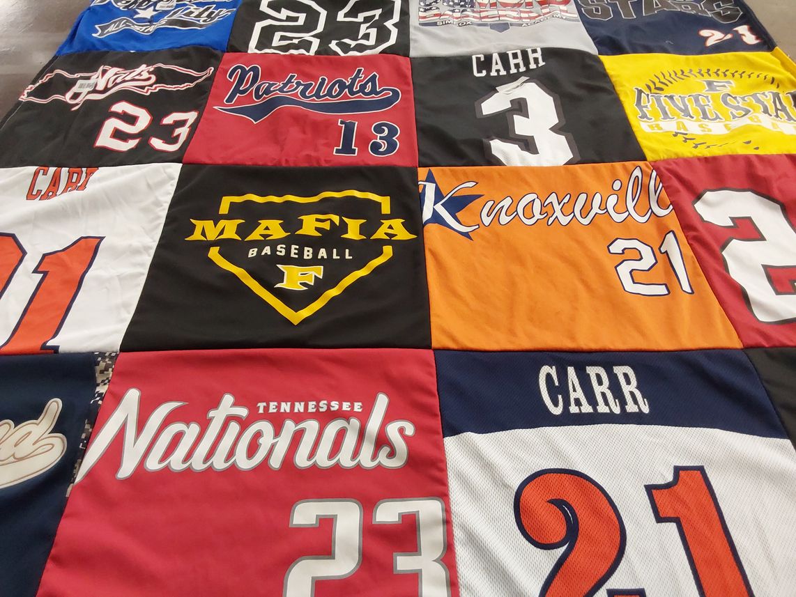 T-shirt quilt with baseball themes by Chasity from TN