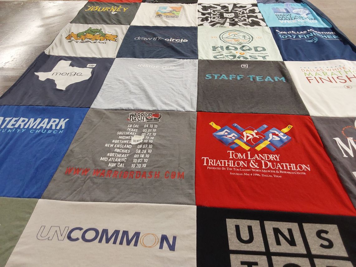 T-shirt quilt with running, triathlon themes by pam from TX