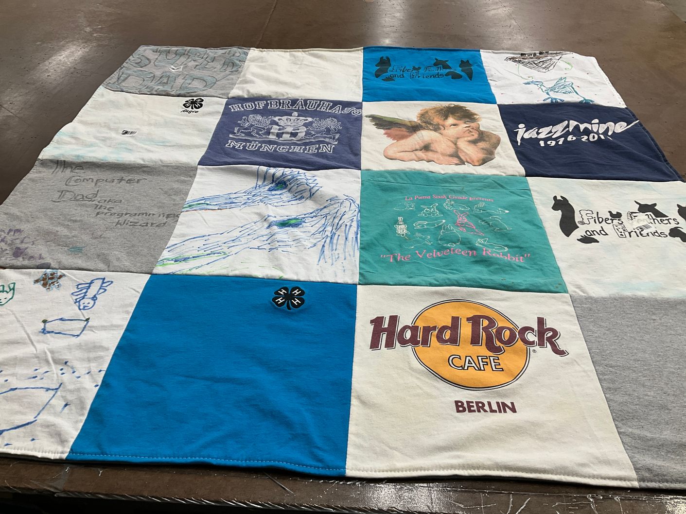 T-shirt quilt with art, literature themes by Angela from HI