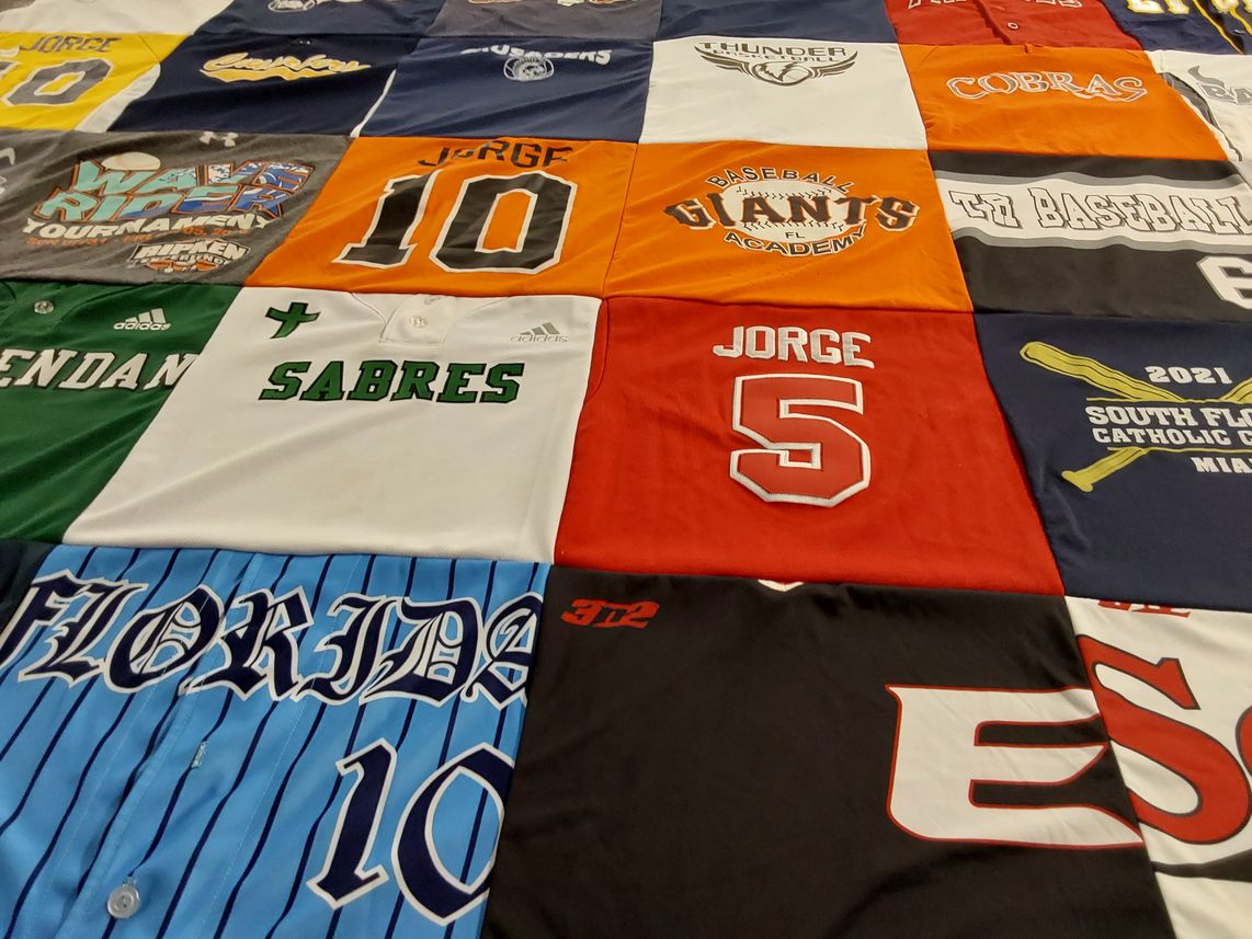 T-shirt quilt with baseball themes by Lissette from FL