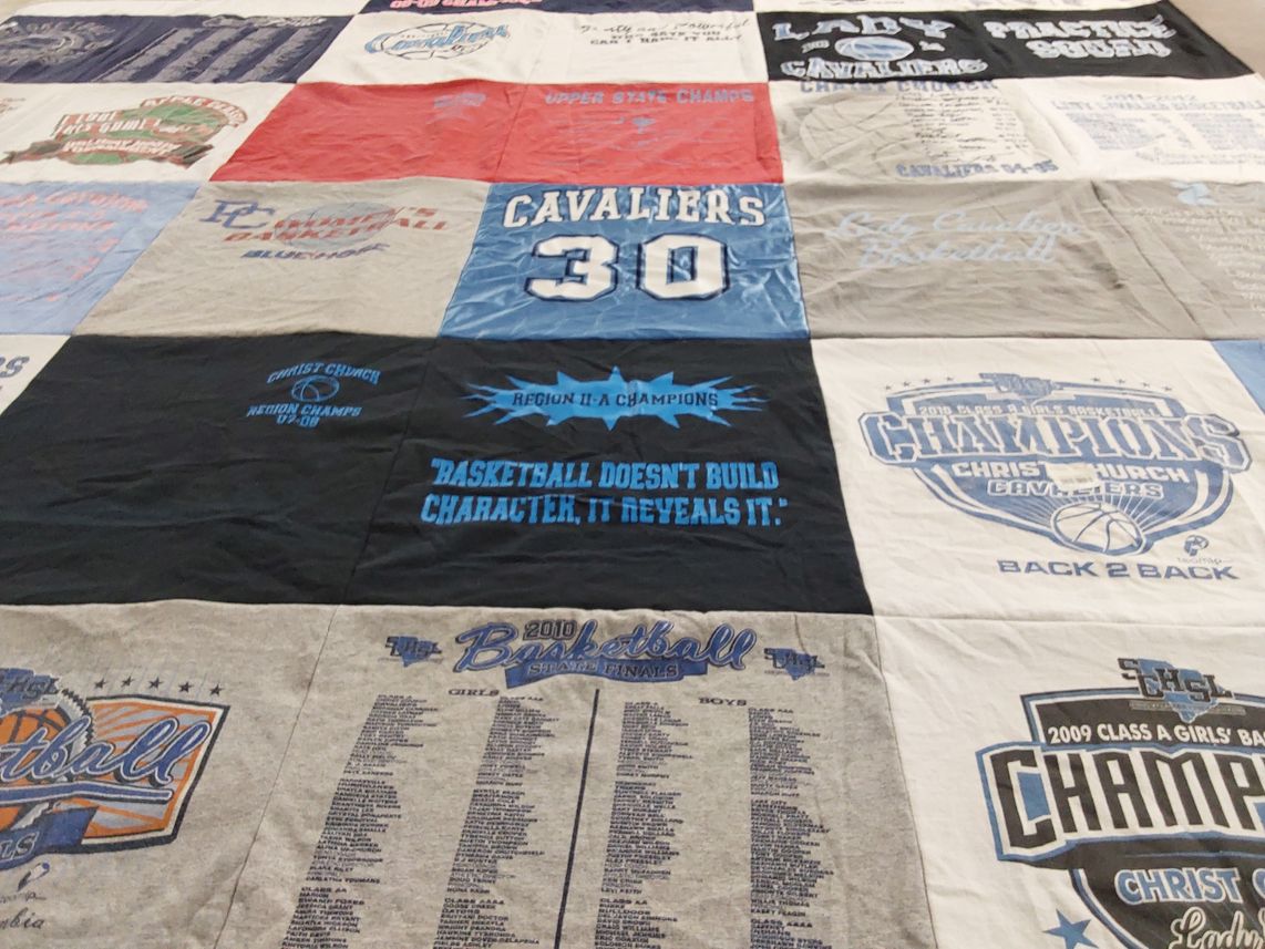 T-shirt quilt featuring christ church cavaliers, lady cavaliers basketball by Sally from SC