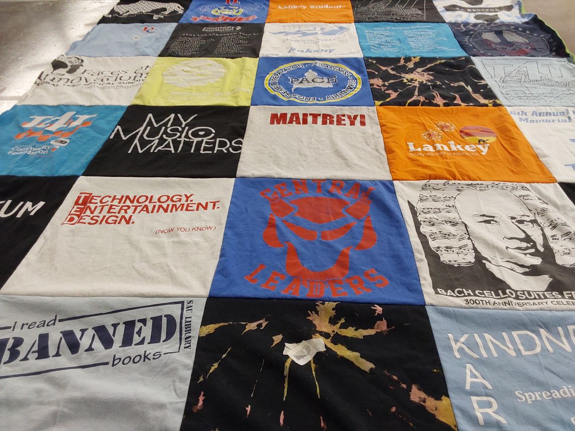 T-shirt quilt with music, entertainment themes by Malavika from IA
