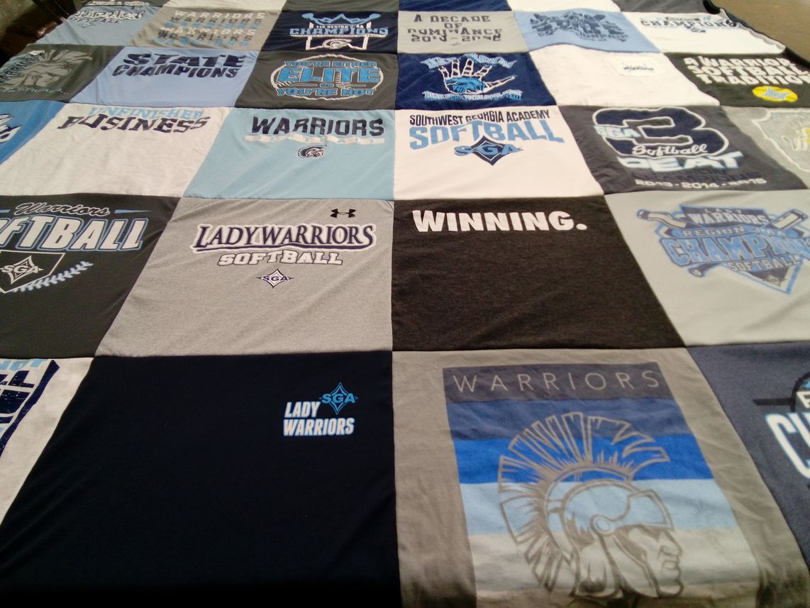 T-shirt quilt featuring southwest georgia academy lady warriors softball, southwest georgia academy warriors by Rachael from GA