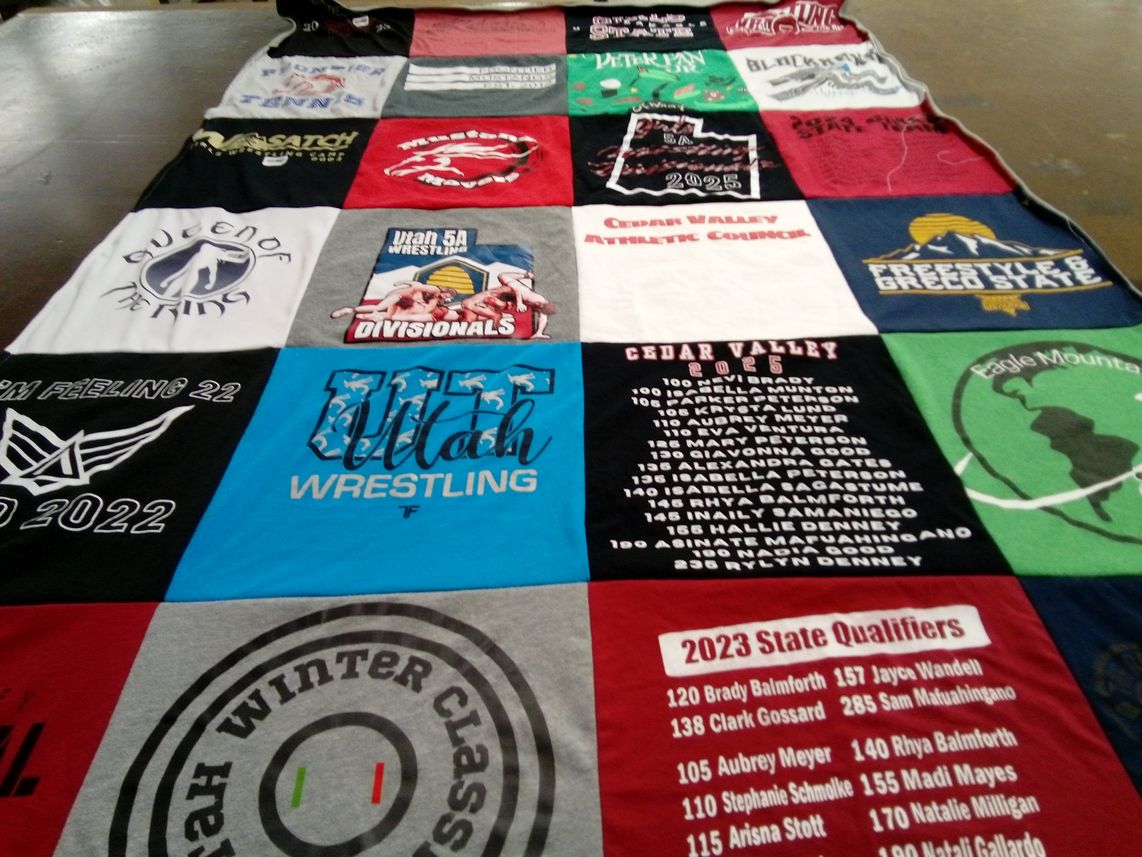 T-shirt quilt from cedar valley high school by Adrienne from UT