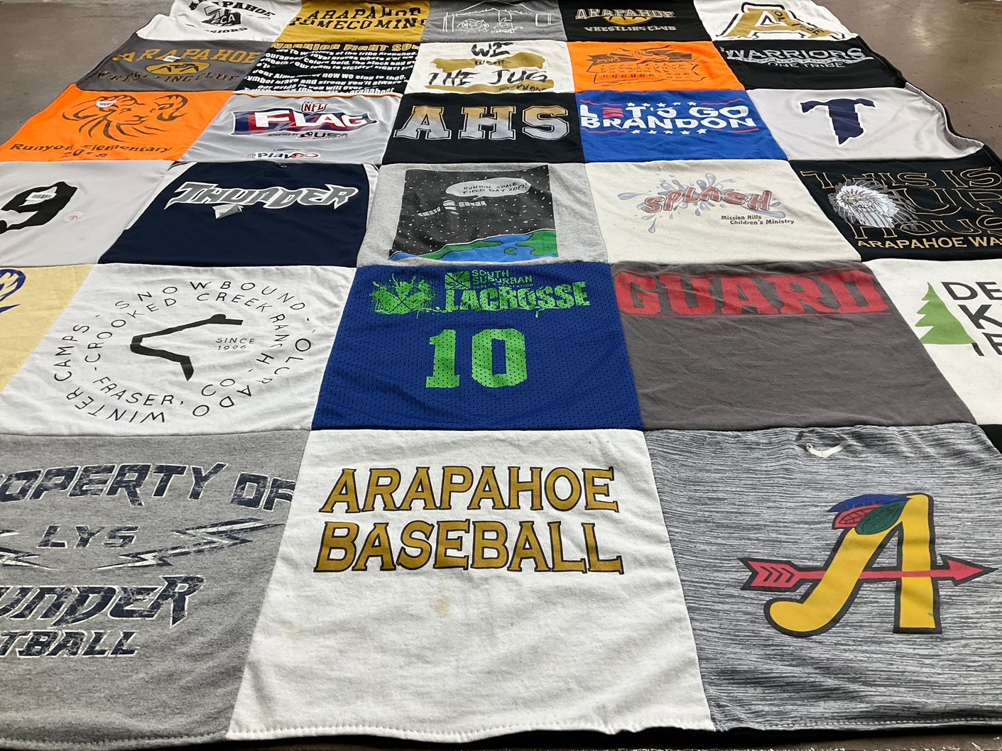 T-shirt quilt featuring arapahoe high school baseball, arapahoe high school lacrosse by Nathan from CO