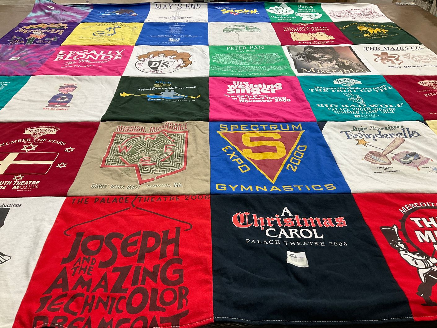 T-shirt quilt with theatre, musicals themes by Alexandra from NH