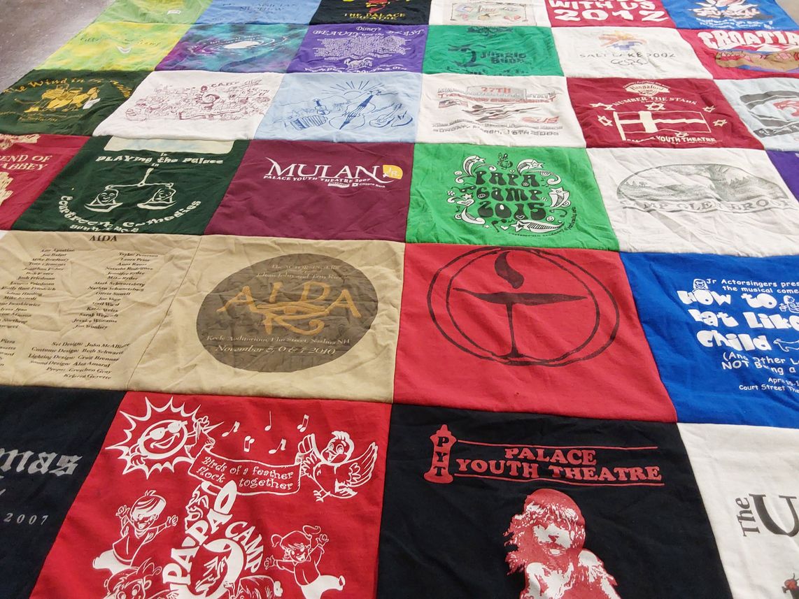 T-shirt quilt with theatre, performing arts themes by Alexandra from NH