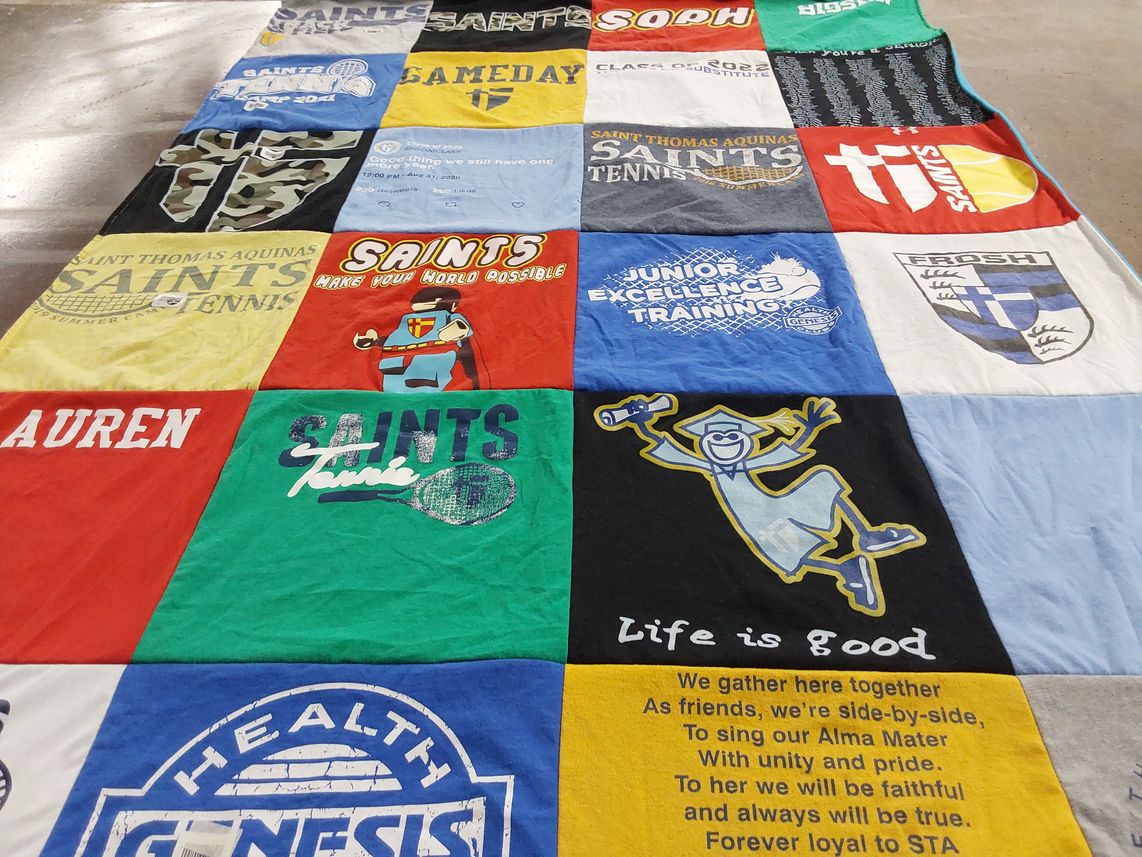 T-shirt quilt featuring saint thomas aquinas tennis by Andrea from KS