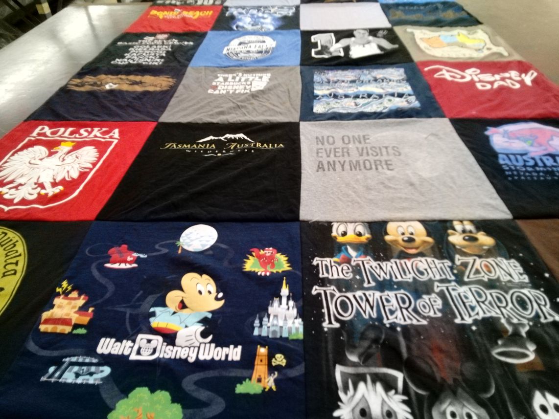 T-shirt quilt with disney parks, travel themes by Michele from TX