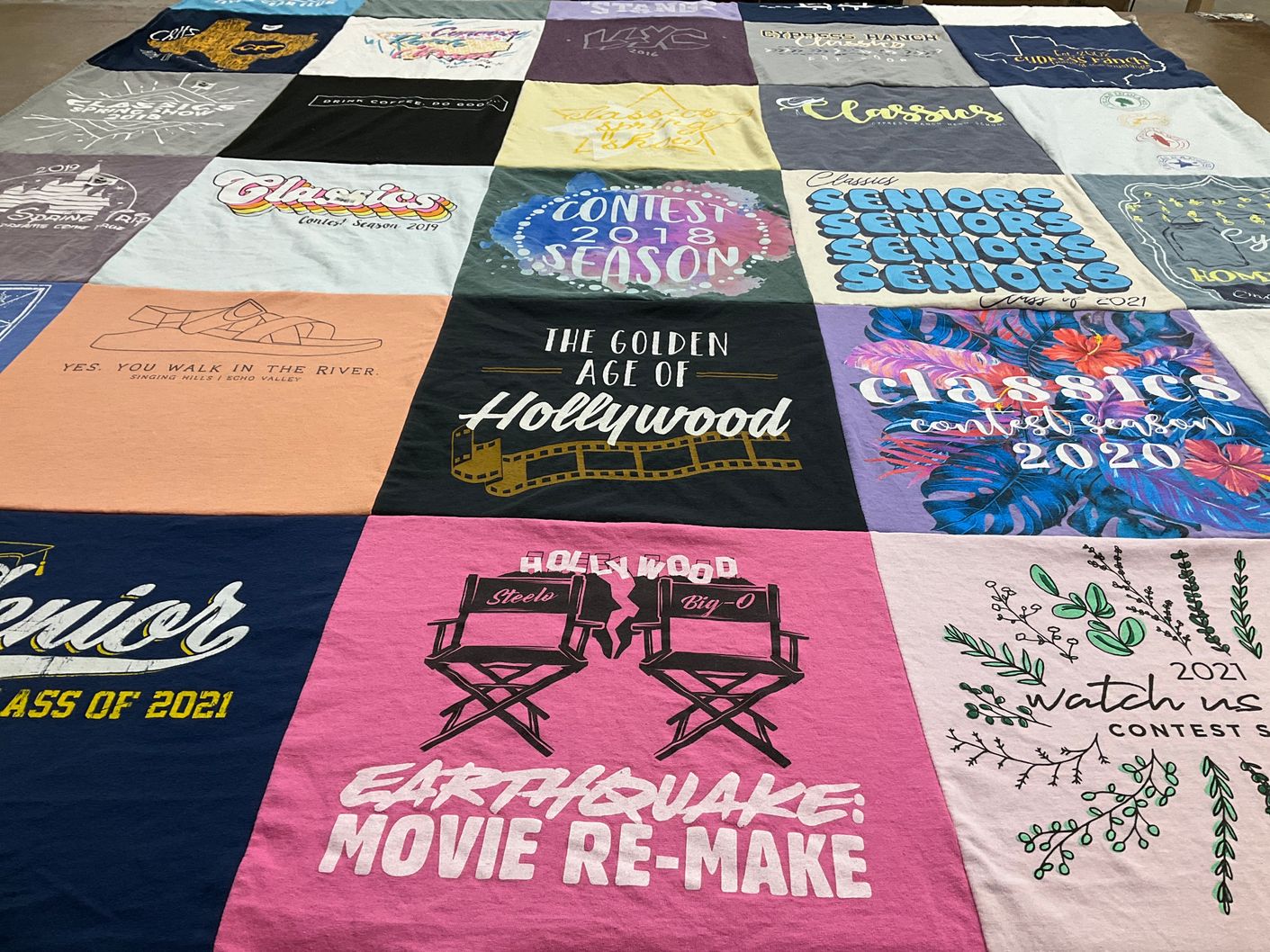 T-shirt quilt with theater, film themes by ainsley from TX