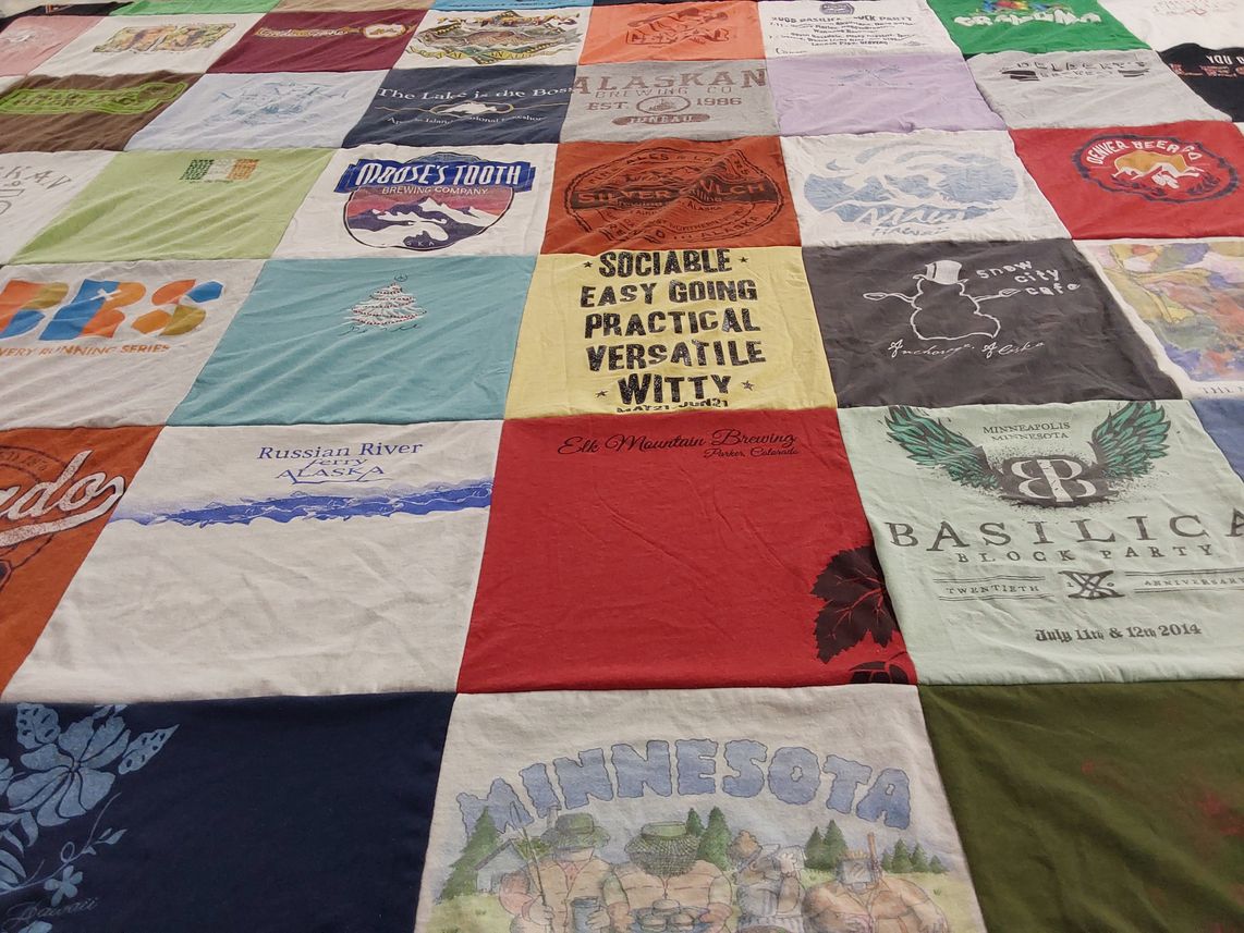 T-shirt quilt with craft beer, brewing themes by Terry from MN
