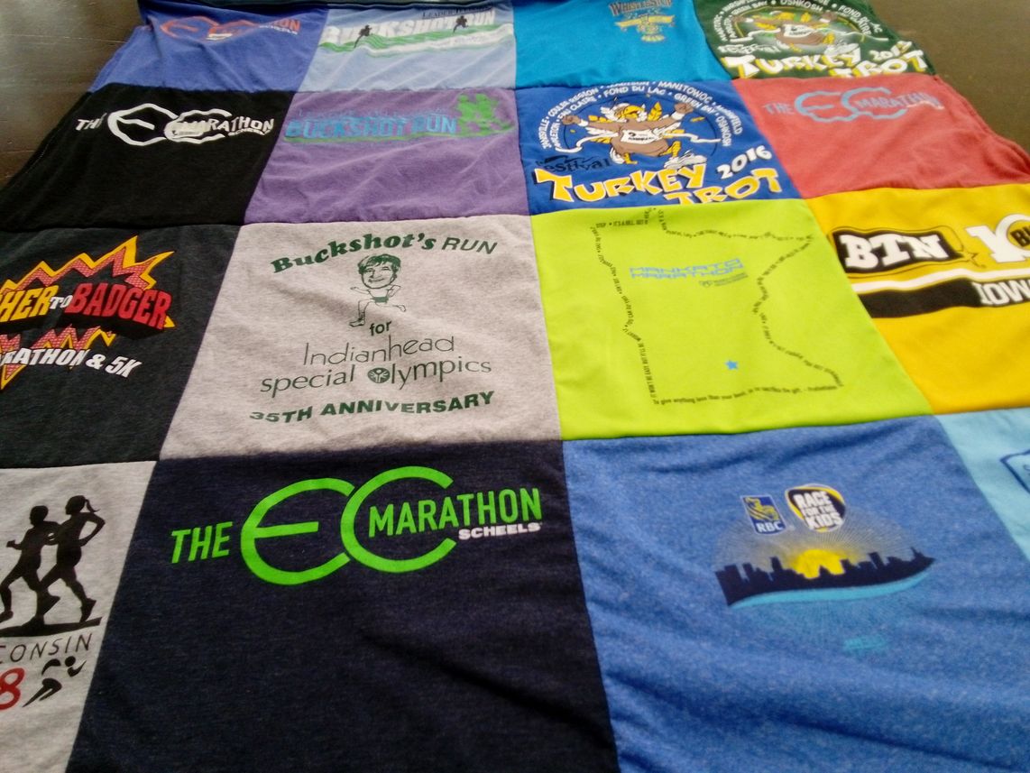 T-shirt quilt with running, marathons themes by Larry from MN