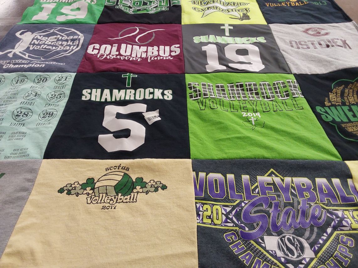 T-shirt quilt featuring shamrocks volleyball by Kimberly from NE