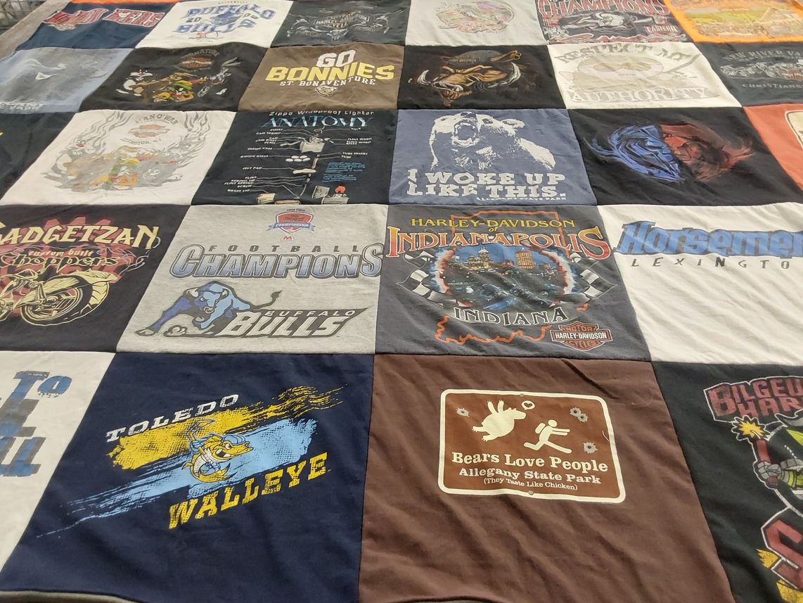 T-shirt quilt featuring buffalo bulls, st bonaventure university bonnies by Carol from NY