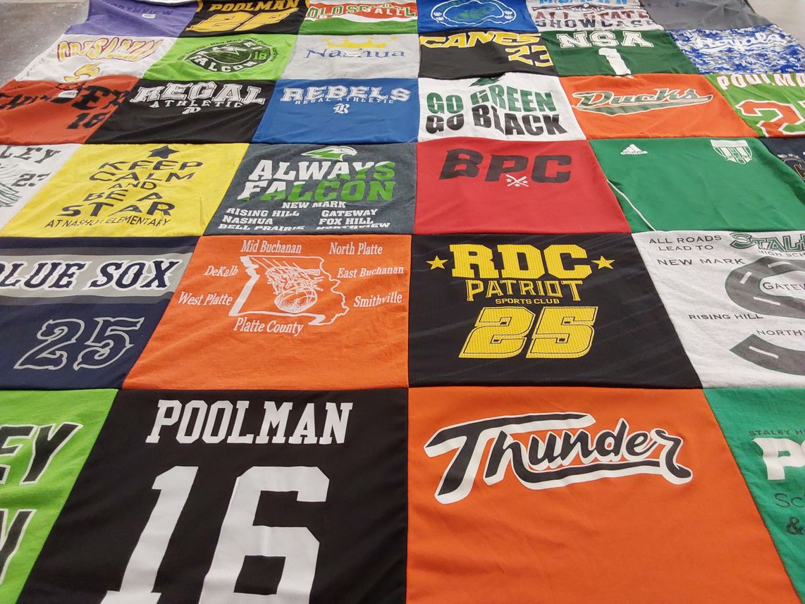 T-shirt quilt from nashua middle school, north plat college by Amy from MO