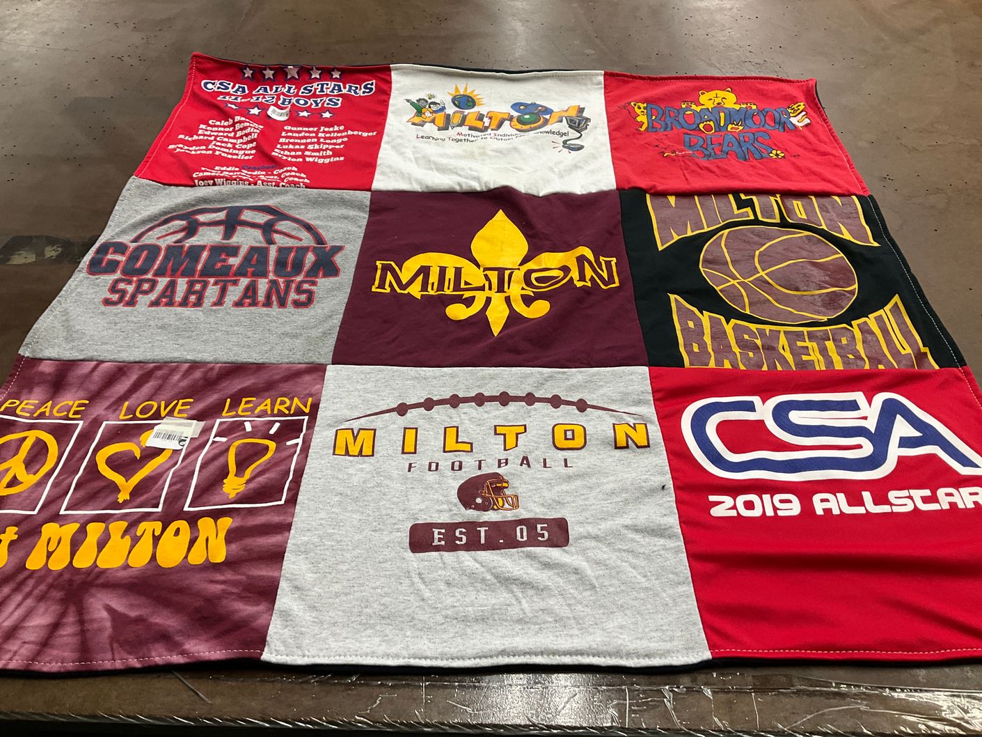 T-shirt quilt featuring milton basketball, comeaux spartans by Kelly from LA