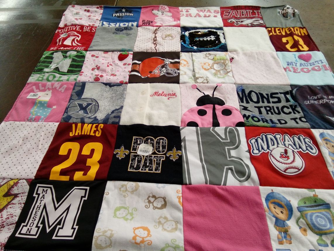 T-shirt quilt featuring new orleans saints, cleveland indians by Melanie from OH