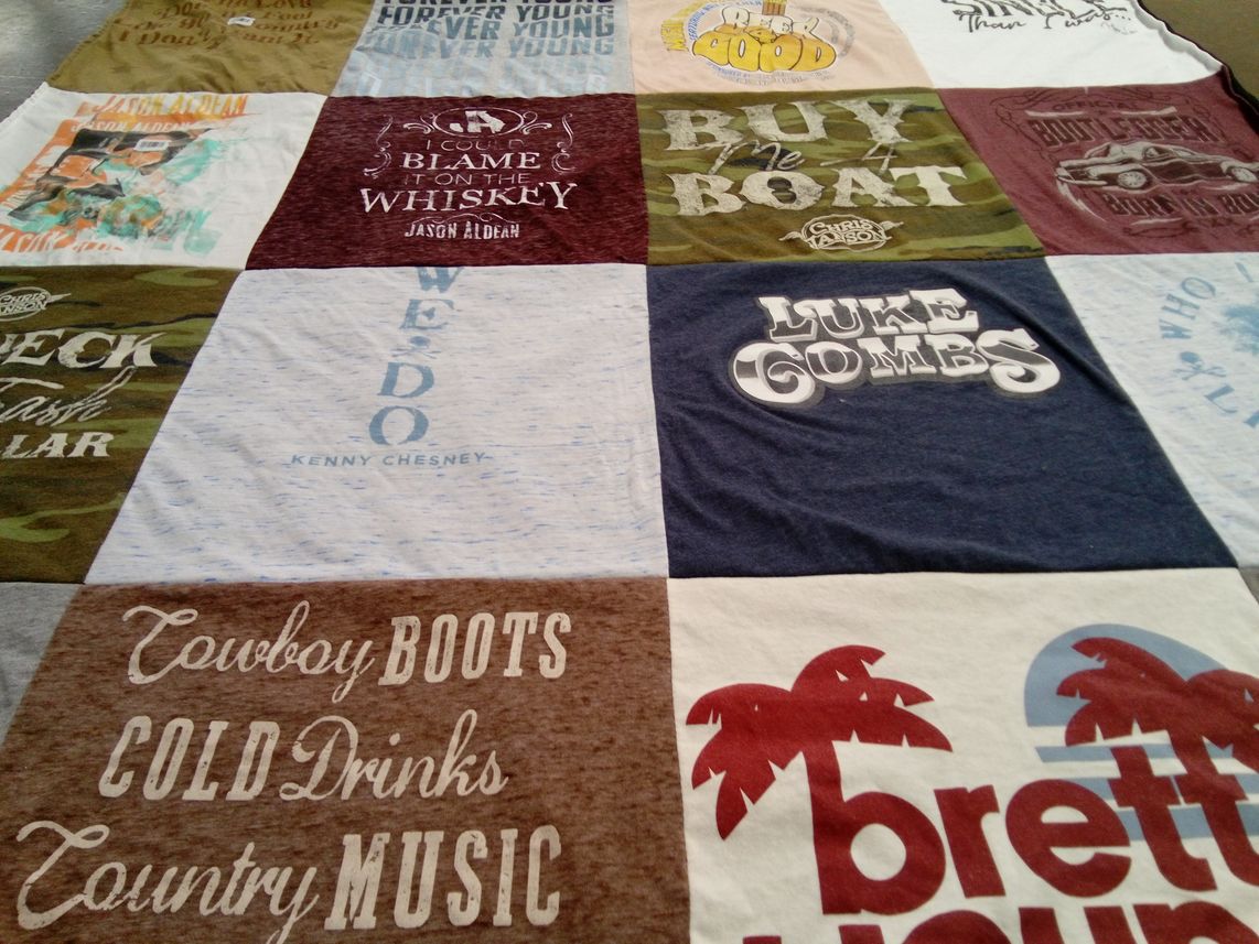 T-shirt quilt with country music, live music themes by Kiersten from GA