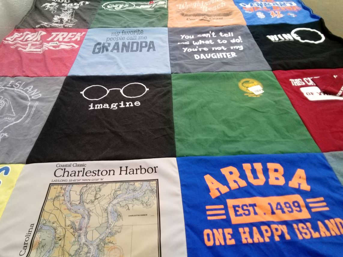 T-shirt quilt with travel, family themes by Celeste from NC