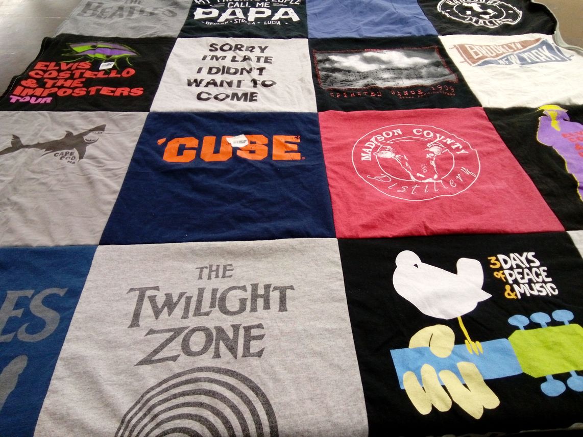 T-shirt quilt with music, concerts themes by Kristin from NY